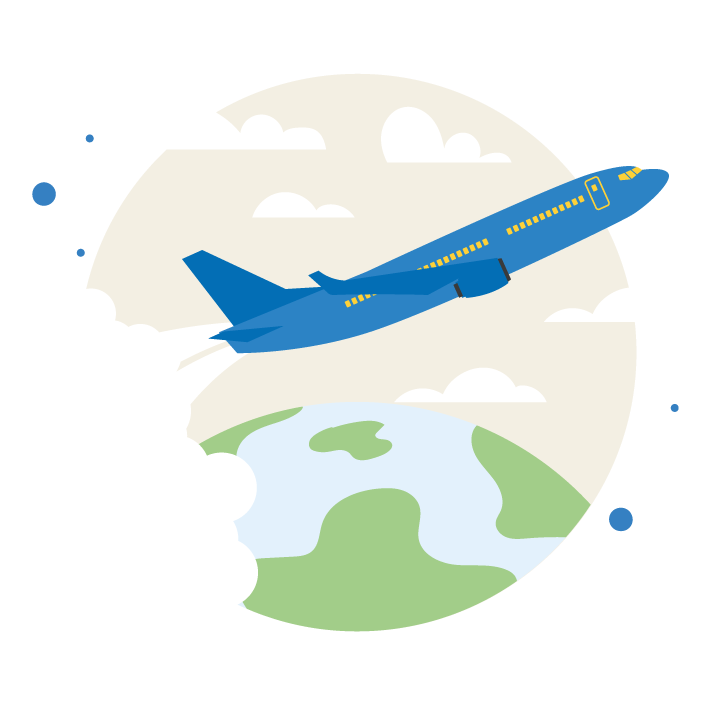 illustrazione colorata di un aereo che decolla