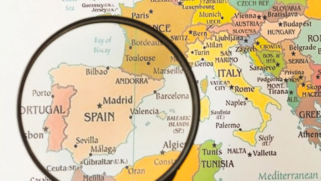 mappa della Spagna con città dove si parla basco, catalano o andaluso.
