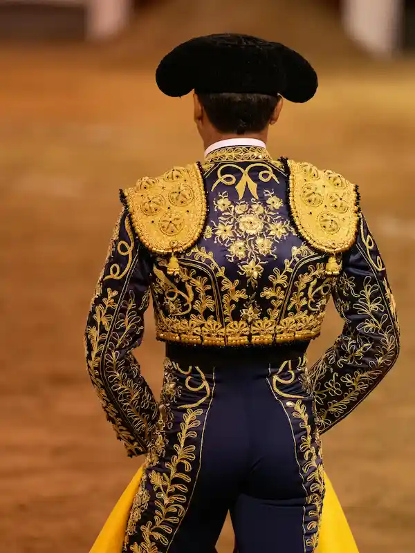 Torero di spalle in costume tradizionale durante corrida, tradizione spagnola iconica