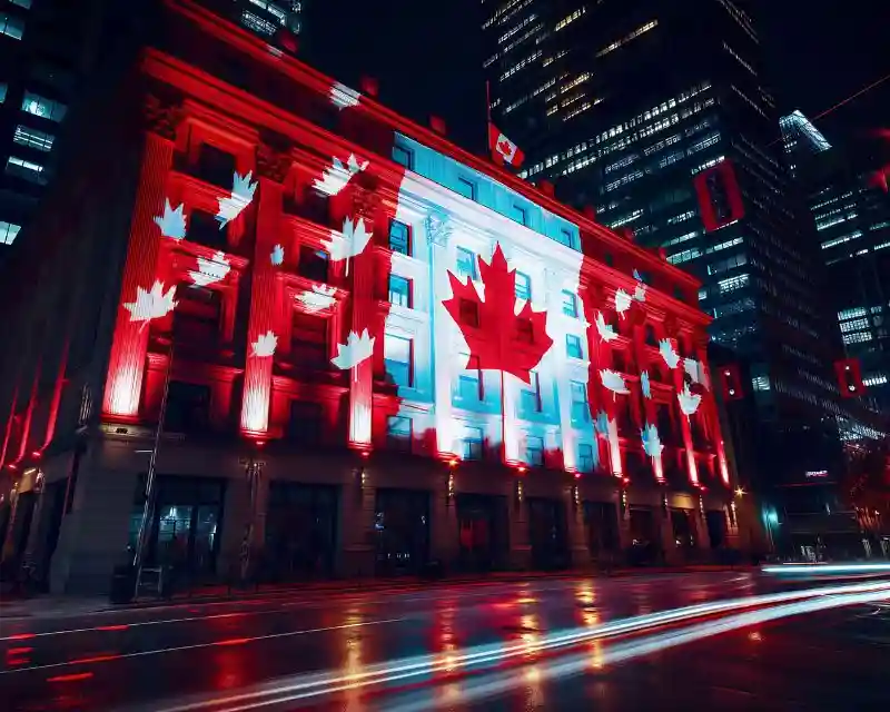 Palazzo con la bandiera canadese. Tra le curiosità del Canada si possono citare alcune delle sue leggi strane.