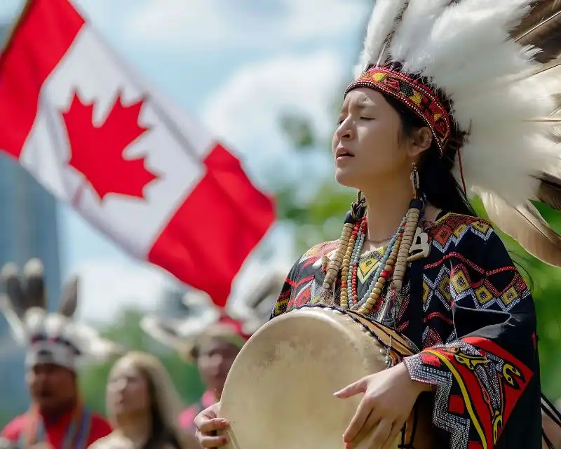 Una ragazza celebra una delle tradizioni canadesi che ricorda il legame con i popoli indigeni, quelli che vivevano in questo territorio prima dell'arrivo degli europei